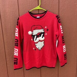 Holiday Time Youth L10-12 Cool Santa 3D Mustache Christmas Sweater Soft Warm NWT